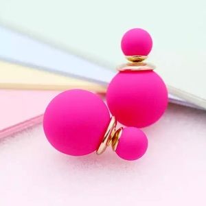 Stylish Pearl Ball double sided earrings Hot pink
